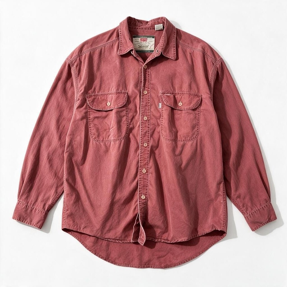 Levis Mens Long Sleeve Button Down Work Shirt Red Large
